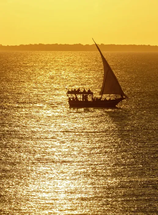 Framed Print : Tourists on a dhow sunset cruise, Nungwi, Zanzibar, Tanzania