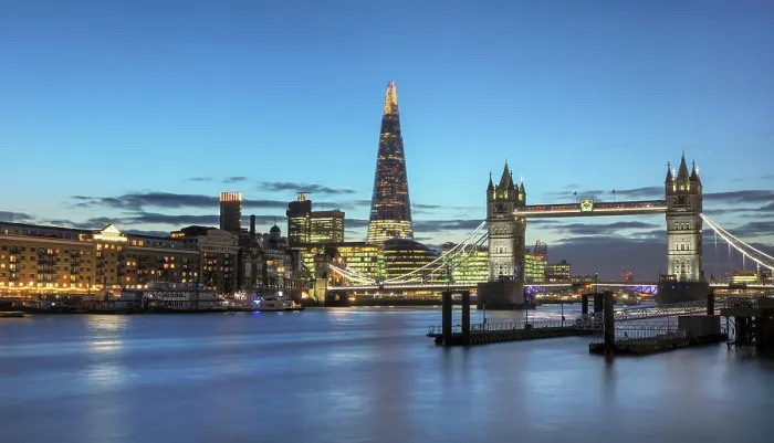 Framed Print : Tower Bridge, The Shard, City Hall and More London at twilight, London, England