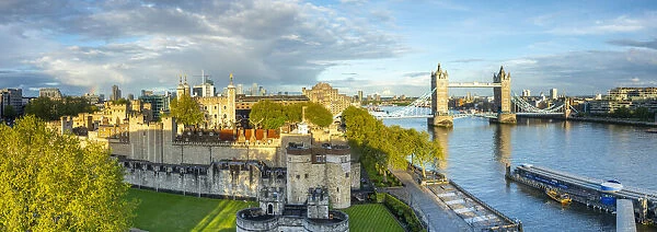Tower Bridge, Tower of London and River Thames, London, England, UK