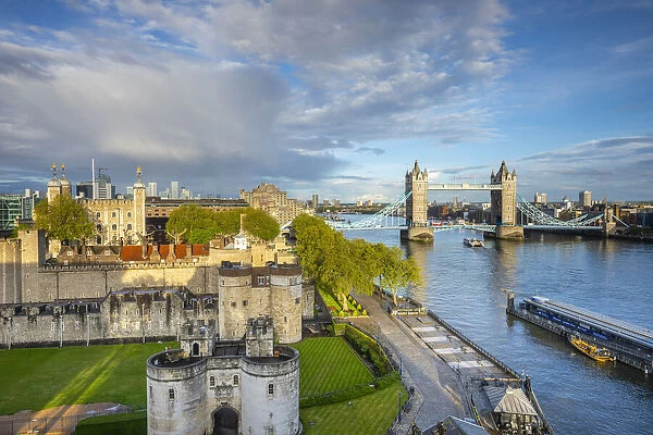 Tower Bridge, Tower of London and River Thames, London, England, UK