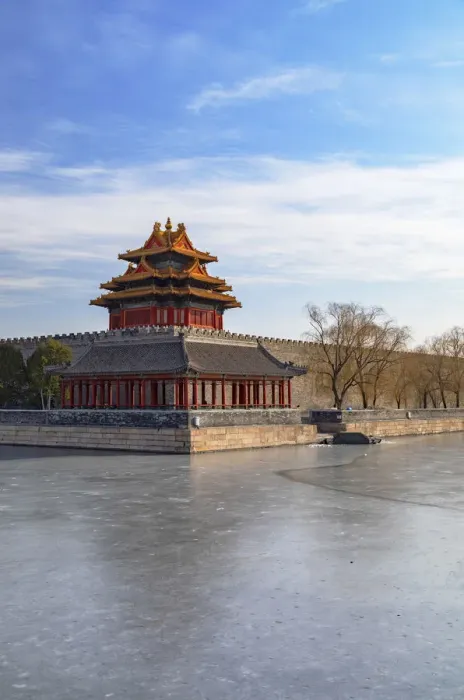 Framed Print : Tower and moat of Forbidden City at dusk, Beijing, China