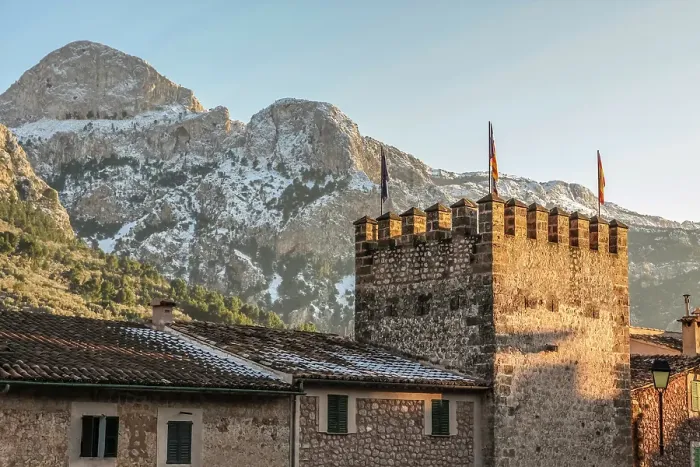 Framed Print : Tower in the mountain village of Fornalutx with a view of the Serra de Tramuntana, Mallorca, Balearic Islands, Spain Framed Print : Tower in the mountain village of Fornalutx with a view of the Serra de Tramuntana, Mallorca, Balearic Islands, Spain