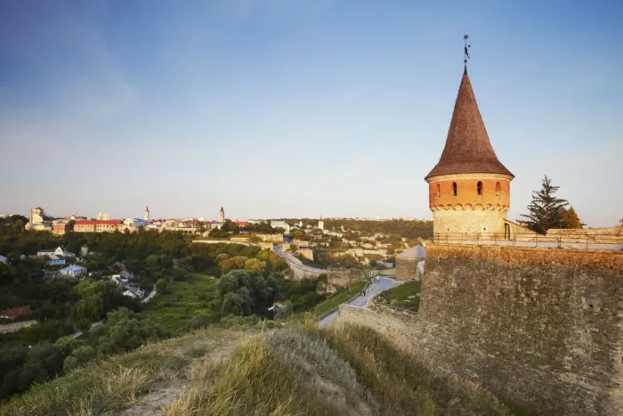 Framed Print : Tower of Old Castle with Old Town in background, Kamyanets-Podilsky, Podillya, Ukraine Framed Print : Tower of Old Castle with Old Town in background, Kamyanets-Podilsky, Podillya, Ukraine