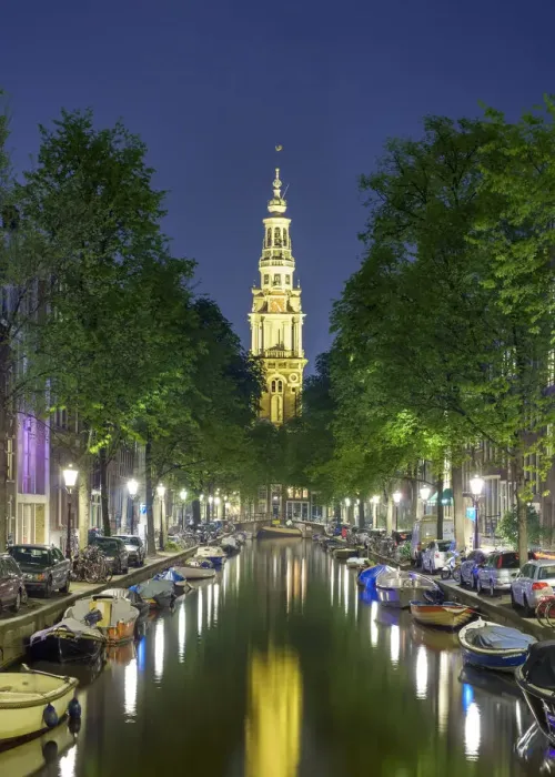 Framed Print : Tower of Zuiderkerk church from Groenburgwal at night, Amsterdam, North Holland Framed Print : Tower of Zuiderkerk church from Groenburgwal at night, Amsterdam, North Holland