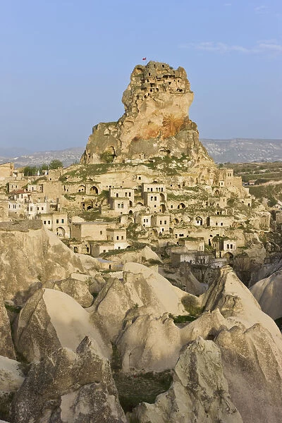 Town and castle ruins of Ortahisar near Urgup in Cappadocia, Anatolia, Turkey