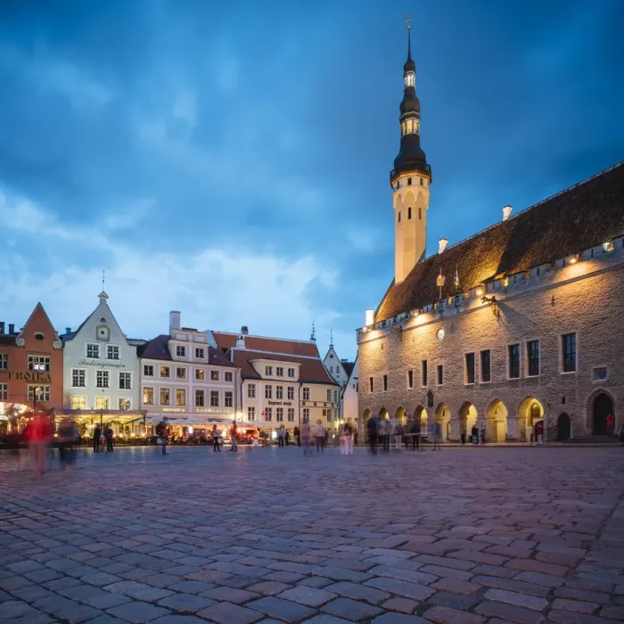 Framed Print : Town Hall Square (Raekoja plats) at dusk, Old Town, Tallinn, Estonia, Europe