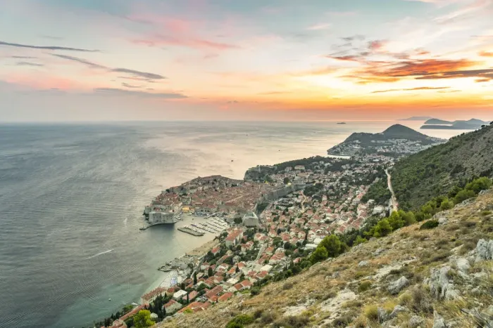 Framed Print : The town during a summer sunset from an elevated point of view Framed Print : The town during a summer sunset from an elevated point of view