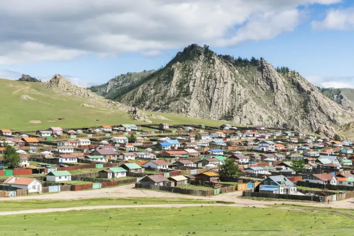 Framed Print : The town of Tseterleg, county seat of North Hangay province, Mongolia