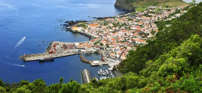 Framed Print : The town of Velas, capital city of Sao Jorge. Azores islands, Portugal Framed Print : The town of Velas, capital city of Sao Jorge. Azores islands, Portugal