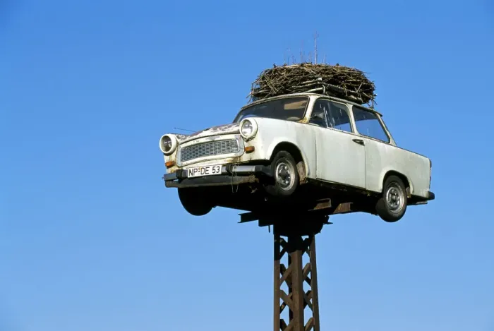 Framed Print : Trabant and storka's nest, Mecklenburg-Western Pomerania, Germany Framed Print : Trabant and storka's nest, Mecklenburg-Western Pomerania, Germany