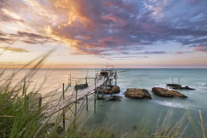 Framed Print : Trabocchi Coast: Trabocco Punta Torre at sunset (Fossocesia, province of Chieti, Abruzzo, Italy)