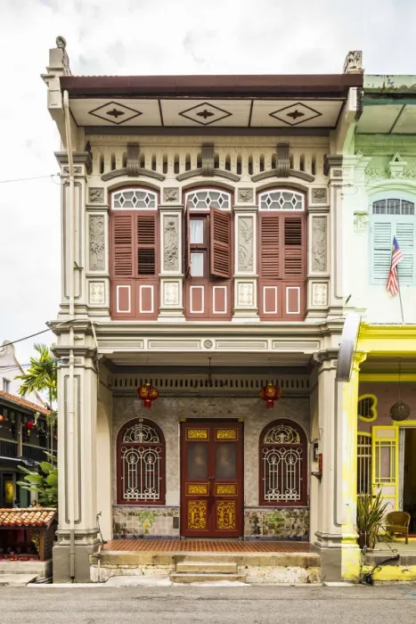 Framed Print : Traditional 19th century shophouse, George Town, Penang Island, Malaysia Framed Print : Traditional 19th century shophouse, George Town, Penang Island, Malaysia