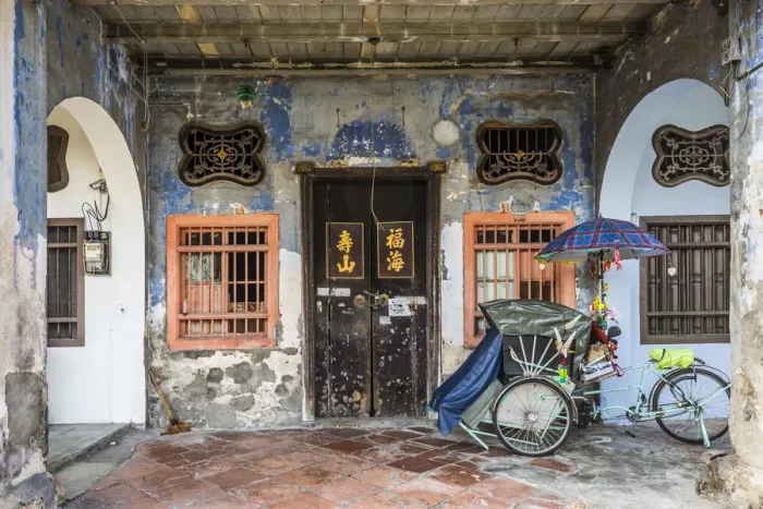 Framed Print : Traditional 19th century shophouse, George Town, Penang Island, Malaysia Framed Print : Traditional 19th century shophouse, George Town, Penang Island, Malaysia
