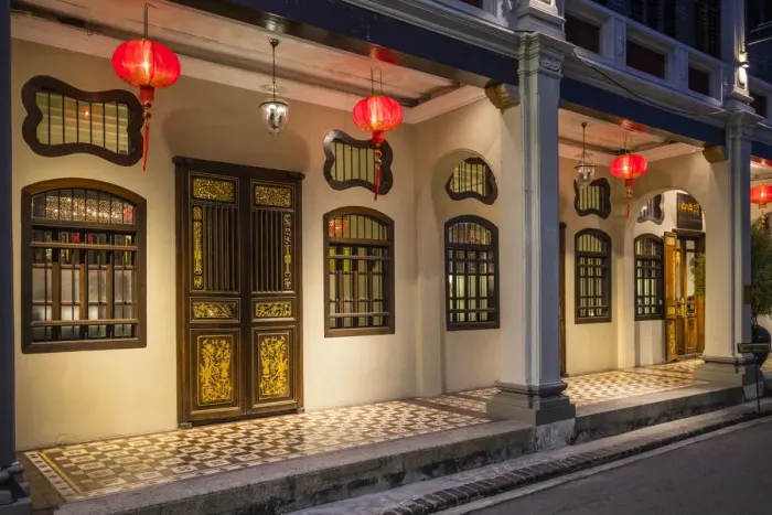 Framed Print : Traditional 19th century shophouse, George Town, Penang Island, Malaysia Framed Print : Traditional 19th century shophouse, George Town, Penang Island, Malaysia