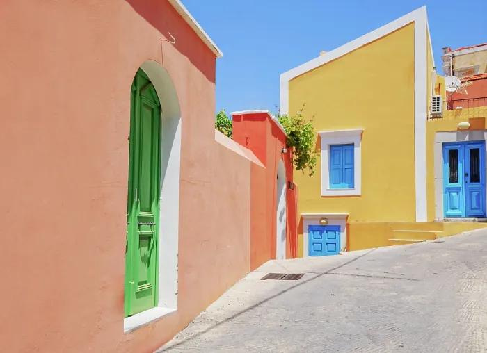 Framed Print : Traditional architecture, Chorio, Symi Island, Dodecanese Islands, Greece Framed Print : Traditional architecture, Chorio, Symi Island, Dodecanese Islands, Greece