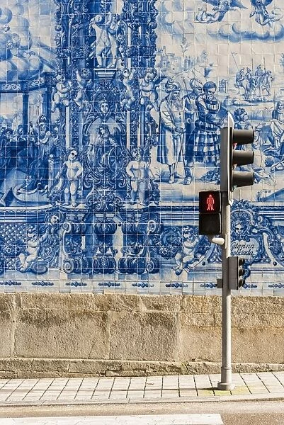 Traditional azulejos hand-painted tiles covering the exterior wall of the Capela