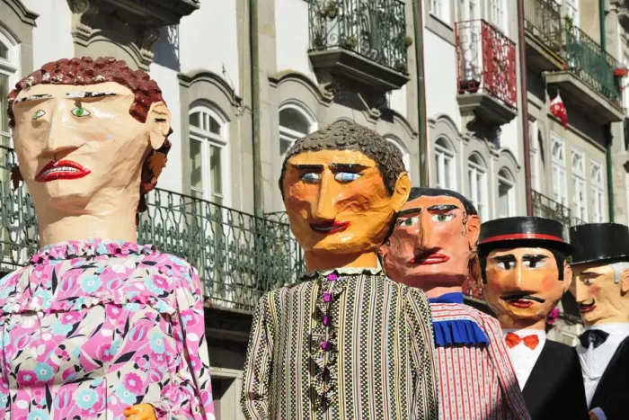 Framed Print : Traditional big-headed masks of Minho at the historical centre of Viana do Castelo Framed Print : Traditional big-headed masks of Minho at the historical centre of Viana do Castelo