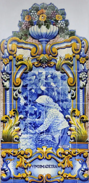 Framed Print : Traditional blue tiles (Azulejos) showing the work related with the Port Wine