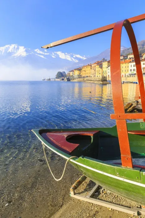 Framed Print : Traditional boat (Lucia) of Como Lake moored in front of Domaso, Como Lake, Lombardy Framed Print : Traditional boat (Lucia) of Como Lake moored in front of Domaso, Como Lake, Lombardy