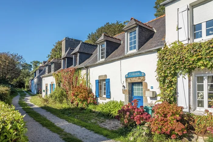 Framed Print : Traditional Breton houses in the village of Roscanvel, Finistere, Brittany, France Framed Print : Traditional Breton houses in the village of Roscanvel, Finistere, Brittany, France