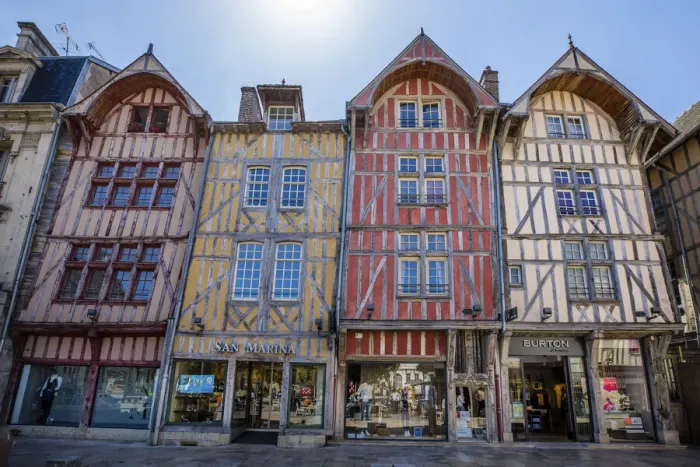 Framed Print : Traditional buildings and shops, Troyes, Aube, Grand Est, France Framed Print : Traditional buildings and shops, Troyes, Aube, Grand Est, France