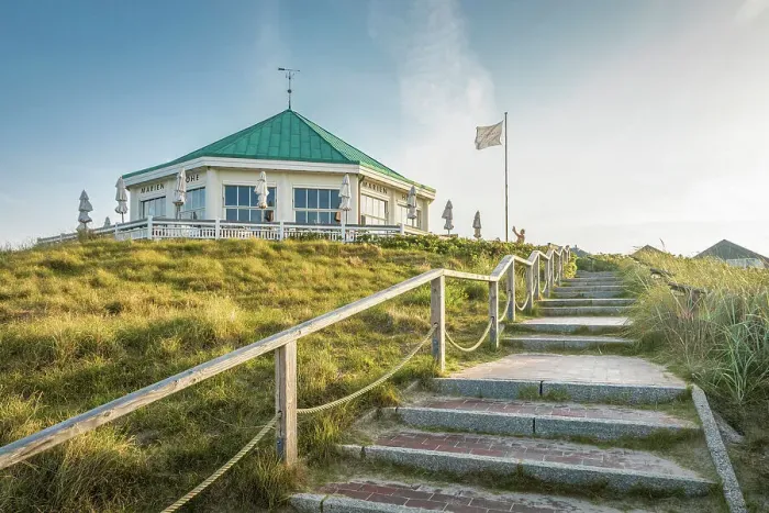 Framed Print : Traditional Cafe Marienhoehe on the western beach of Norderney, East Frisian Islands, East Frisia, Lower Saxony, Germany