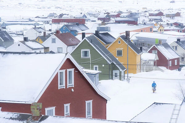 Traditional colorful houses, Berlevag, Varanger Peninsula, Troms og Finnmark, Norway