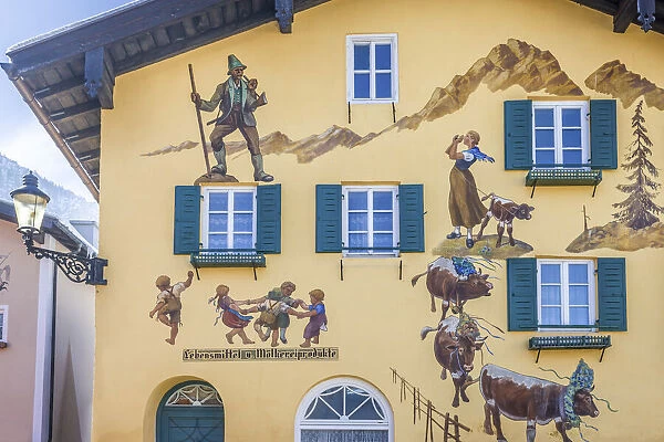 Traditional facacde painting in the old town of Bad Reichenhall, Upper Bavaria, Bavaria, Germany