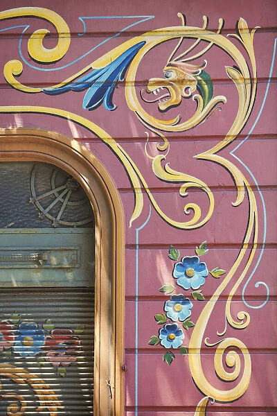 Detail of traditional 'Fileteado Art'paintings on Jean Jaures street, Abasto, Buenos Aires, Argentina