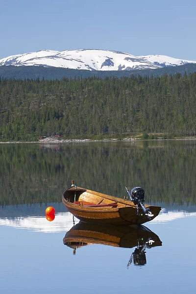 Traditional Fishing Boat on Majavatnet Lake, Nordland, Norway