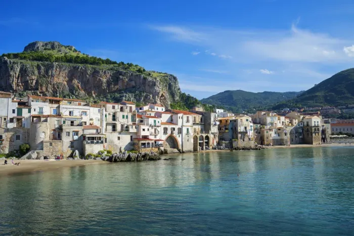 Framed Print : Traditional fishing boats and fishermens houses, Cefalu, Sicily, Italy, Europe Framed Print : Traditional fishing boats and fishermens houses, Cefalu, Sicily, Italy, Europe