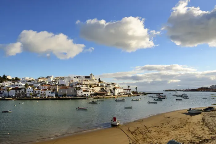 Framed Print : The traditional fishing village of Ferragudo. Algarve, Portugal Framed Print : The traditional fishing village of Ferragudo. Algarve, Portugal