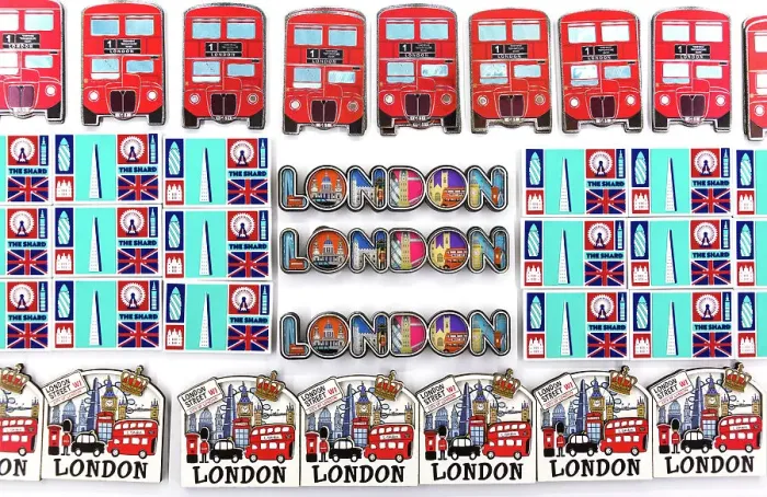 Framed Print : Traditional fridge magnets of London icons sold in a souvenir shop, London, England
