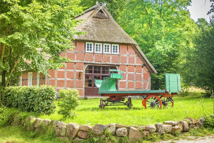 Framed Print : Traditional half-timbered farm in the village of Wilsede, Luneburg Heath, Lower Saxony, Germany Framed Print : Traditional half-timbered farm in the village of Wilsede, Luneburg Heath, Lower Saxony, Germany