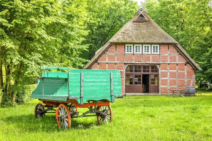 Framed Print : Traditional half-timbered farm in the village of Wilsede, Luneburg Heath, Lower Saxony, Germany Framed Print : Traditional half-timbered farm in the village of Wilsede, Luneburg Heath, Lower Saxony, Germany