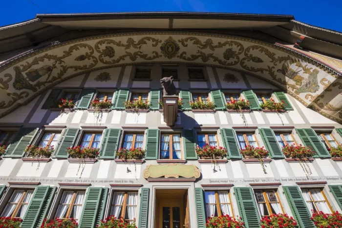 Framed Print : Traditional hotel, Emmental Valley, Berner Oberland, Switzerland Framed Print : Traditional hotel, Emmental Valley, Berner Oberland, Switzerland