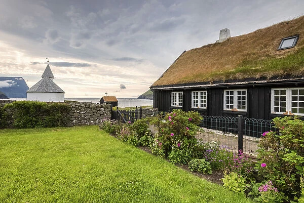 The traditional house of Vidareidi, Vidoy Island, Faroe Island, Denmark, Europe