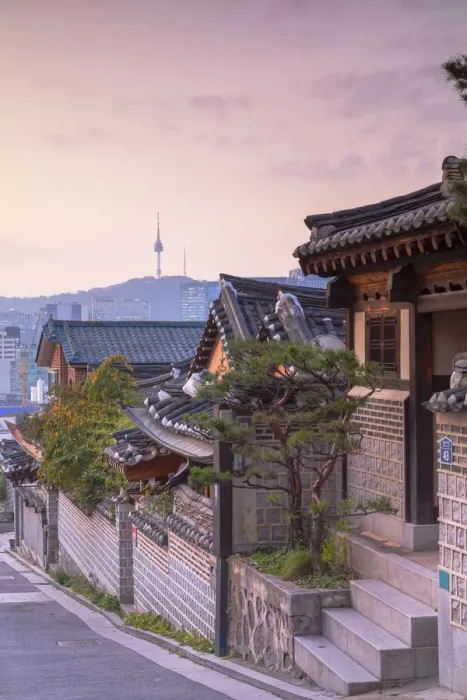 Framed Print : Traditional houses in Bukchon Hanok village at dawn, Seoul, South Korea Framed Print : Traditional houses in Bukchon Hanok village at dawn, Seoul, South Korea