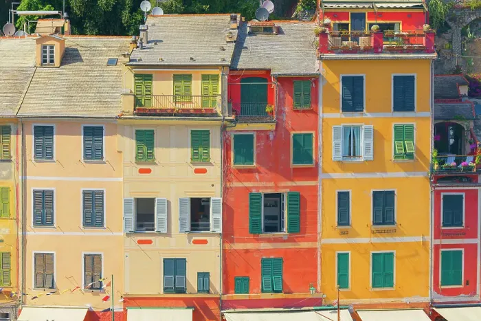 Framed Print : Traditional houses facade, Portofino, Liguria, Italy Framed Print : Traditional houses facade, Portofino, Liguria, Italy