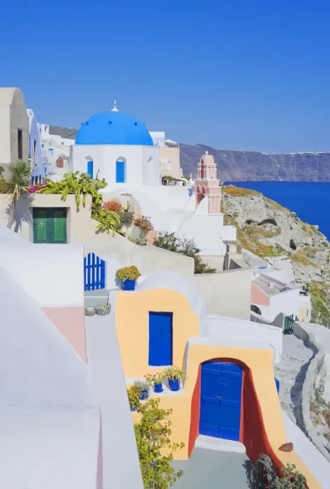 Framed Print : Traditional houses and Orthodox church, Oia; Santorini, Cyclades Islands, Greece Framed Print : Traditional houses and Orthodox church, Oia; Santorini, Cyclades Islands, Greece