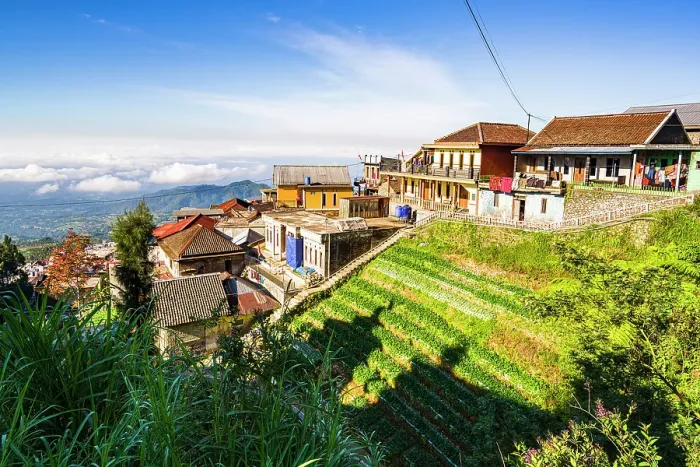 Framed Print : Traditional houses and terraced fields, Nepal Van Java, Magelang, Central Java, Indonesia
