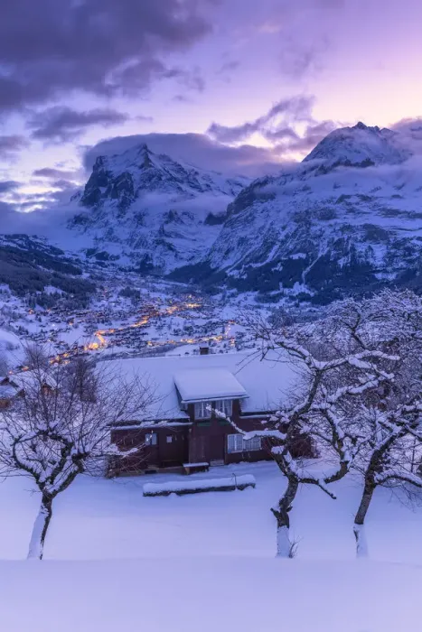 Framed Print : Traditional hut at sunrise after a snowfall. Grindelwald, Canton of Bern, Switzerland Framed Print : Traditional hut at sunrise after a snowfall. Grindelwald, Canton of Bern, Switzerland