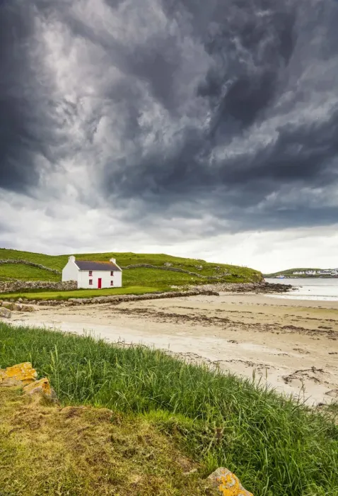 Framed Print : Traditional Irish Cottage on a Beach, County Donegal, Ireland Framed Print : Traditional Irish Cottage on a Beach, County Donegal, Ireland