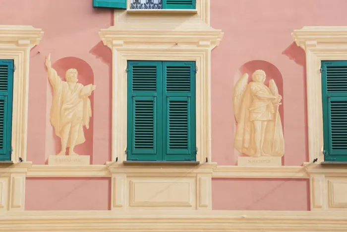 Framed Print : Traditional Ligurian house facade, Bogliasco, Liguria, Italy Framed Print : Traditional Ligurian house facade, Bogliasco, Liguria, Italy