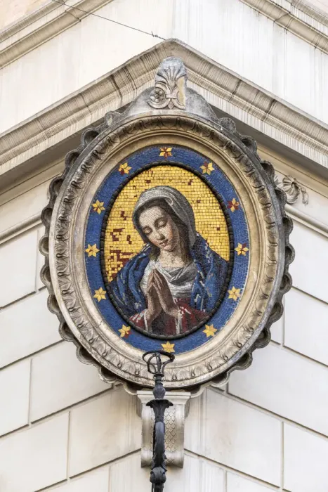 Framed Print : Traditional Madonnella or Madonna mosaic placed in a buildings corner, Rome, Lazio Framed Print : Traditional Madonnella or Madonna mosaic placed in a buildings corner, Rome, Lazio