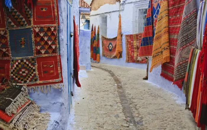 Framed Print : Traditional Moroccan rugs and fabrics on display, Chefchaouen, Morocco Framed Print : Traditional Moroccan rugs and fabrics on display, Chefchaouen, Morocco