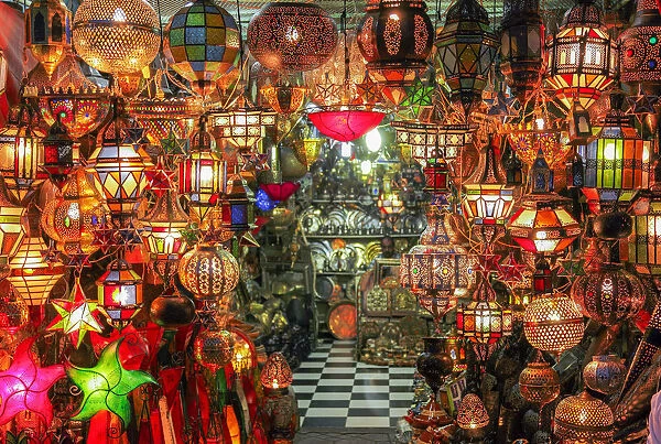 Traditional multicolored glass lamp, Morocco, High Atlas, Marrakech, imperial city