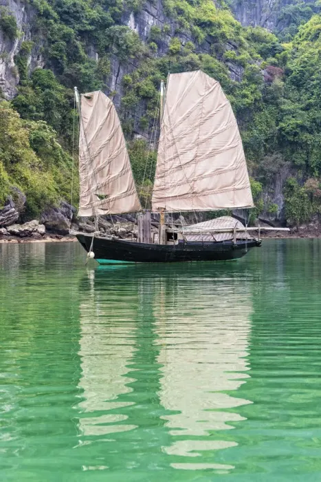 Framed Print : Traditional old junk boat in Ha Long Bay, Vietnam Framed Print : Traditional old junk boat in Ha Long Bay, Vietnam