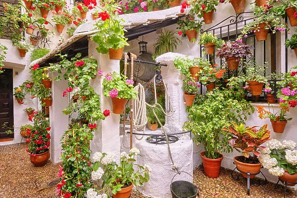 A traditional Patio of Cordoba, a courtyard full of flowers and freshness. San Basilio, Andalucia, Spain