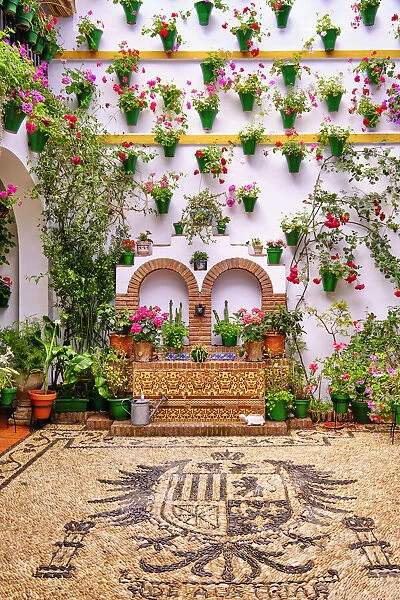 A traditional Patio of Cordoba, a courtyard full of flowers and freshness. A UNESCO Intangible Cultural Heritage of Humanity. Andalucia, Spain